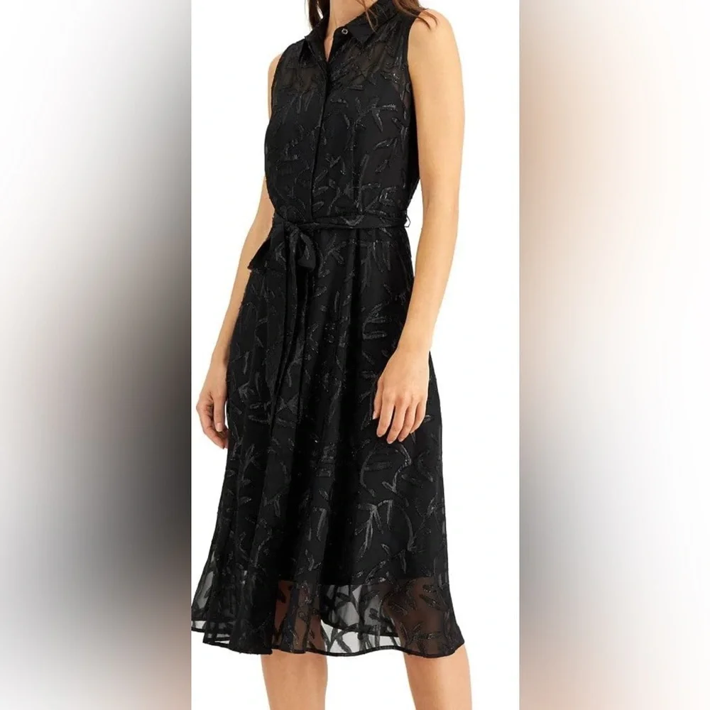 Calvin Klein dress cocktail women’s black Textured Fabric size 14 elegant flow - Picture 4 of 13